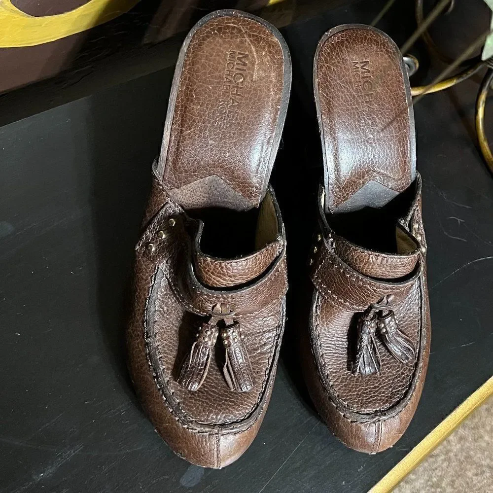 MICHAEL Michael Kors Brown Leather Mules Size 7.5